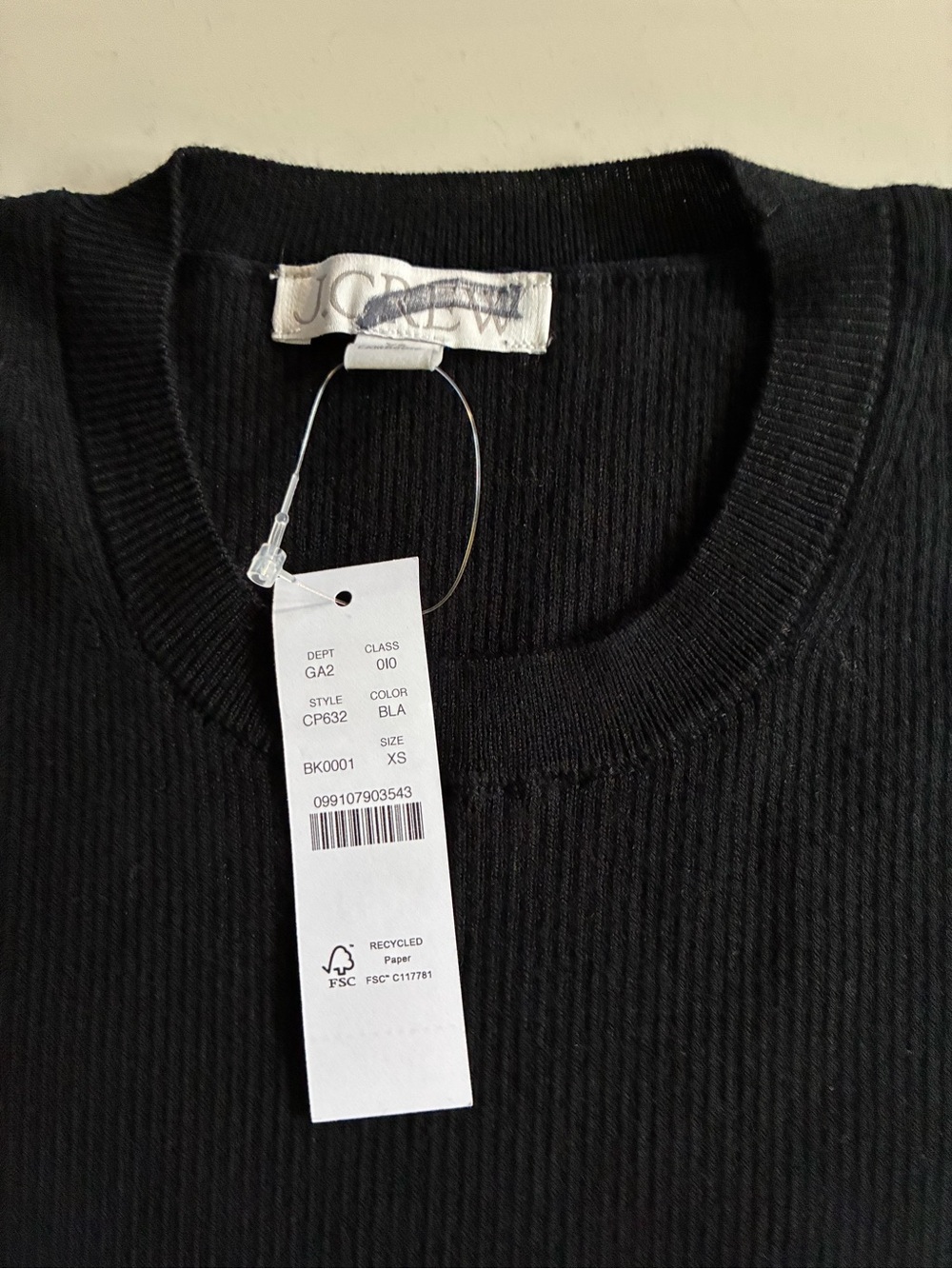 J. Crew. Women’s Ruffle-trim T-shirt in TENCEL™ Lyocell Blend. Black XS. NWT.